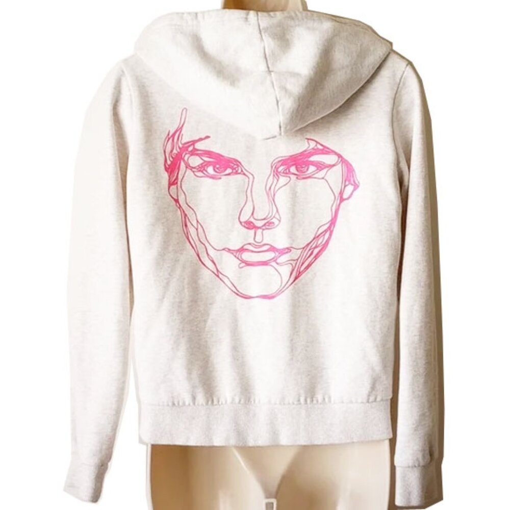 *50off3* Avicii H&M Zip Hoodie Graphic Sweatshirt S Light Gray Hot Pink